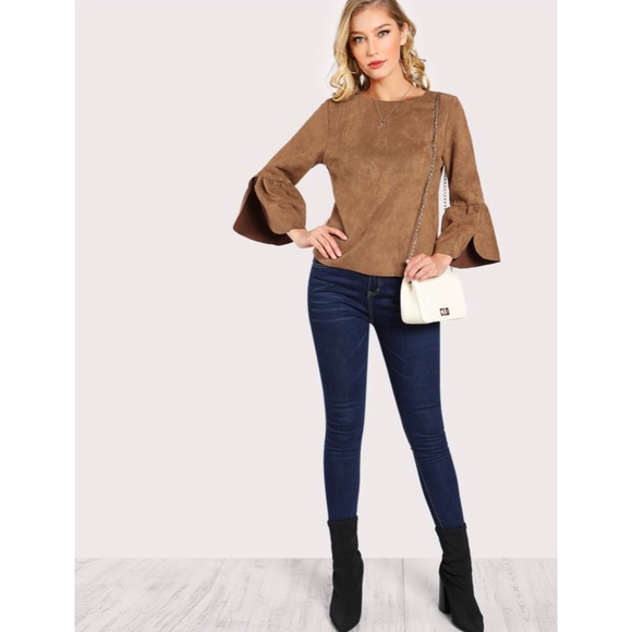 ‼️M LEFT‼️ Brown Flounce Suede Top - Picture 2 of 6